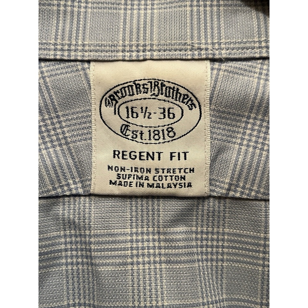 Brooks Brothers Mens 16.5-36 Shirt Dress Blue Supima Cotton Plaid Regent Fit EUC